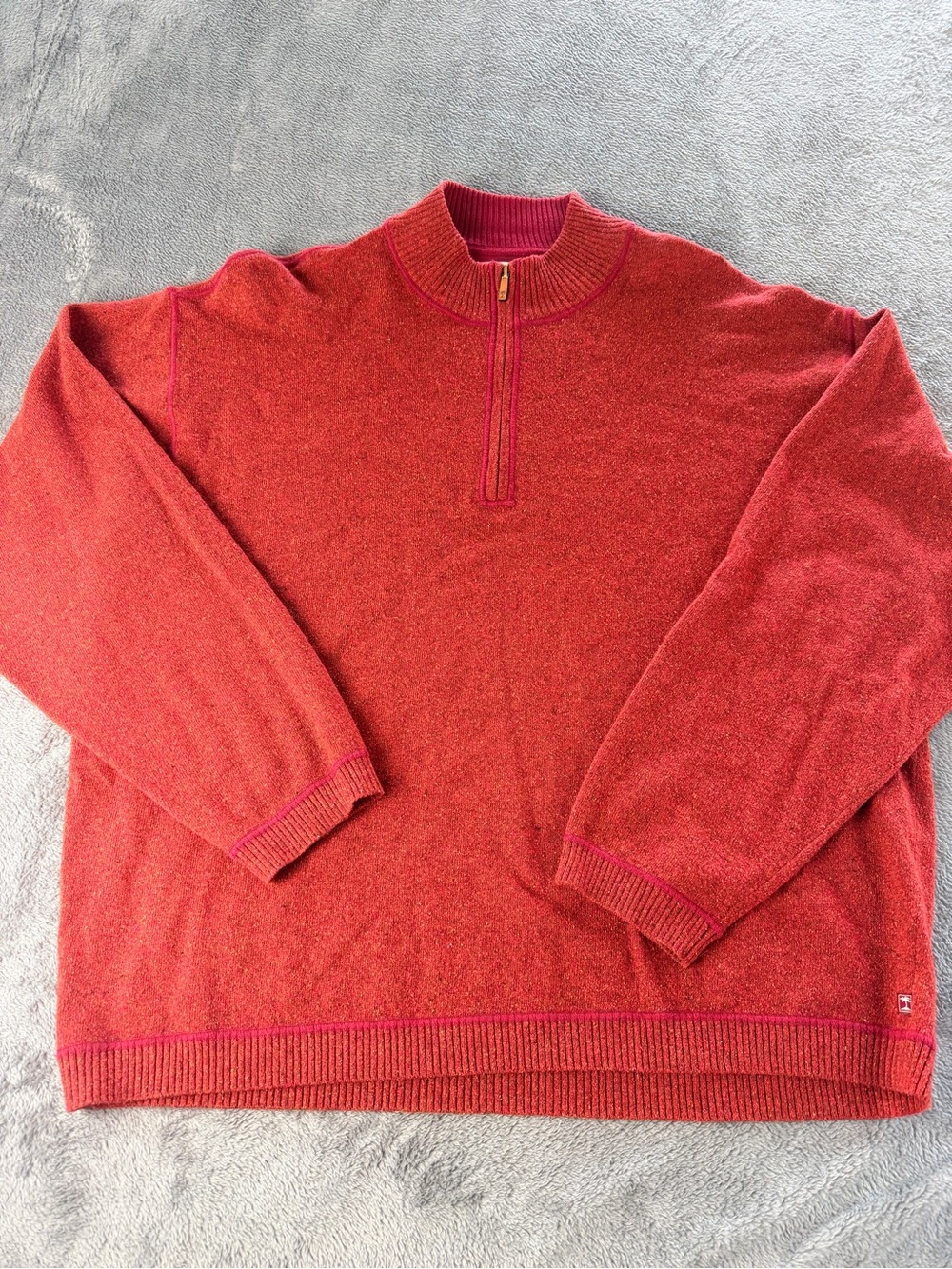 Tommy Bahama Men's Merino Wool / Silk / Nylon Orange Red 1/4 Zip  Sweater 2XL